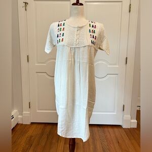 Mexican Dress With Multicolor Hand Embroidered.